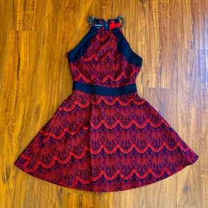 Bebe red black lace dress XS black chain